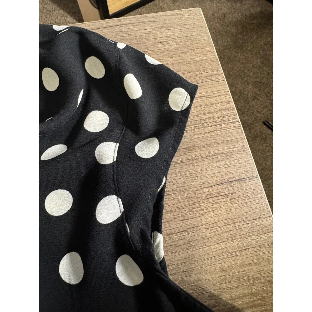 City Streets Womens XXL Black White Polka Dot Faux Wrap Midi Dress Sleeveless